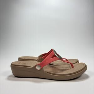 Crocs Sanrah Brown Red Matte Circle Wedge Flip Sandals 14153 Women's Size 11